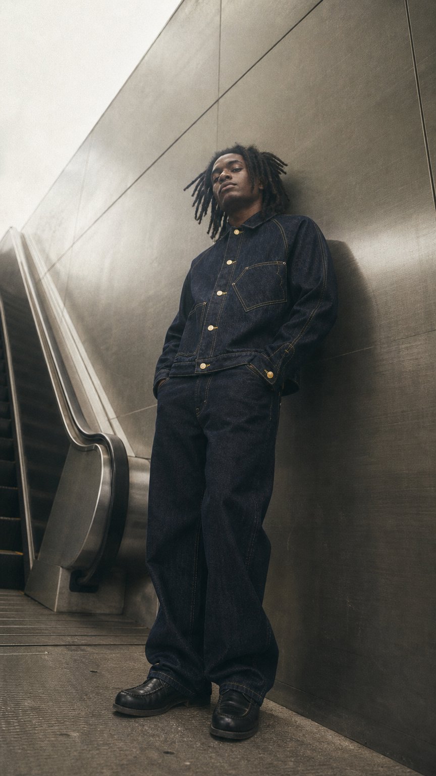 AI product shot of Denim Cropped Engineer Jacket - Washed Indigo