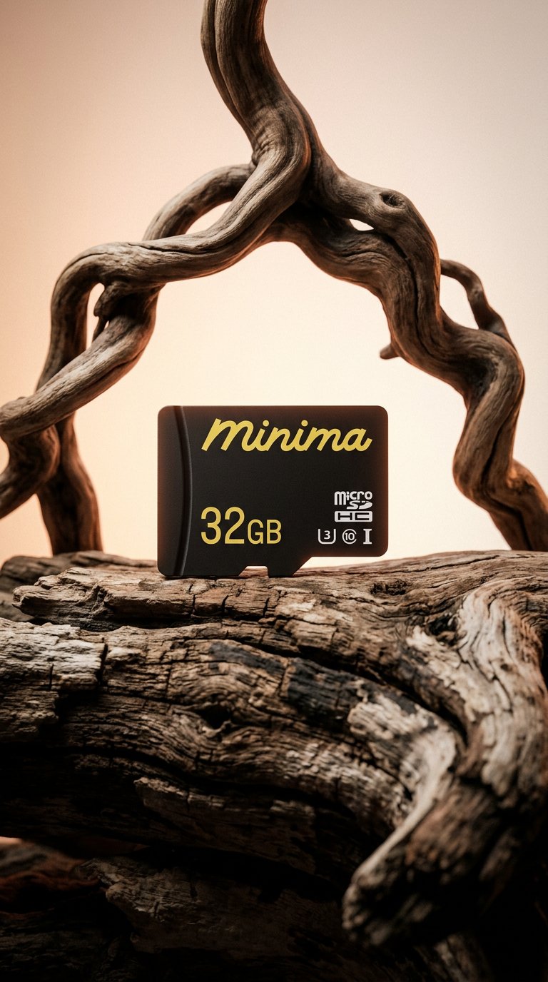 AI product shot of MINIMA™ 32GB microSDHC card