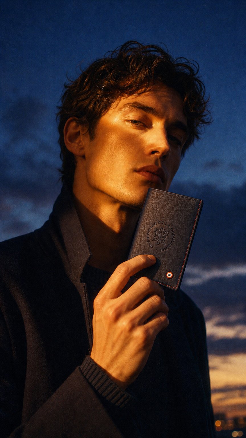 AI product shot of VICTOR - Pour l'Élysée portefeuille Cuir lisse Lune bleue