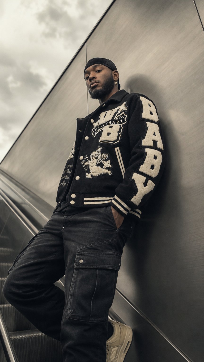 AI product shot of Charlie Varsity Jacket