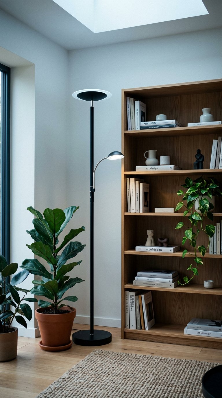 AI product shot of Lindby LED-Stehlampe Malea, schwarz, Leselampe, dimmbar
