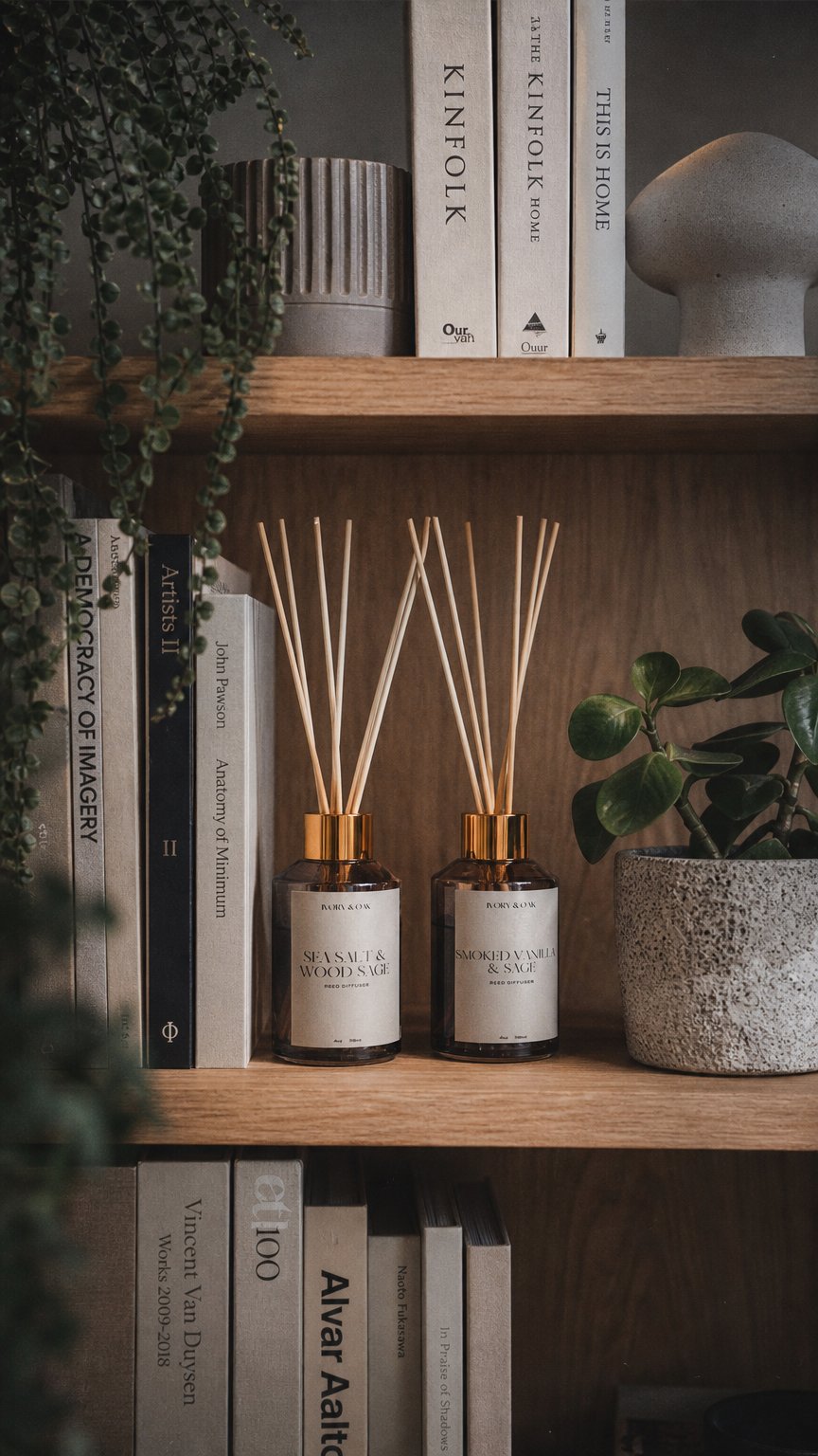 AI product shot of Chamomile Bergamot Reed Diffuser