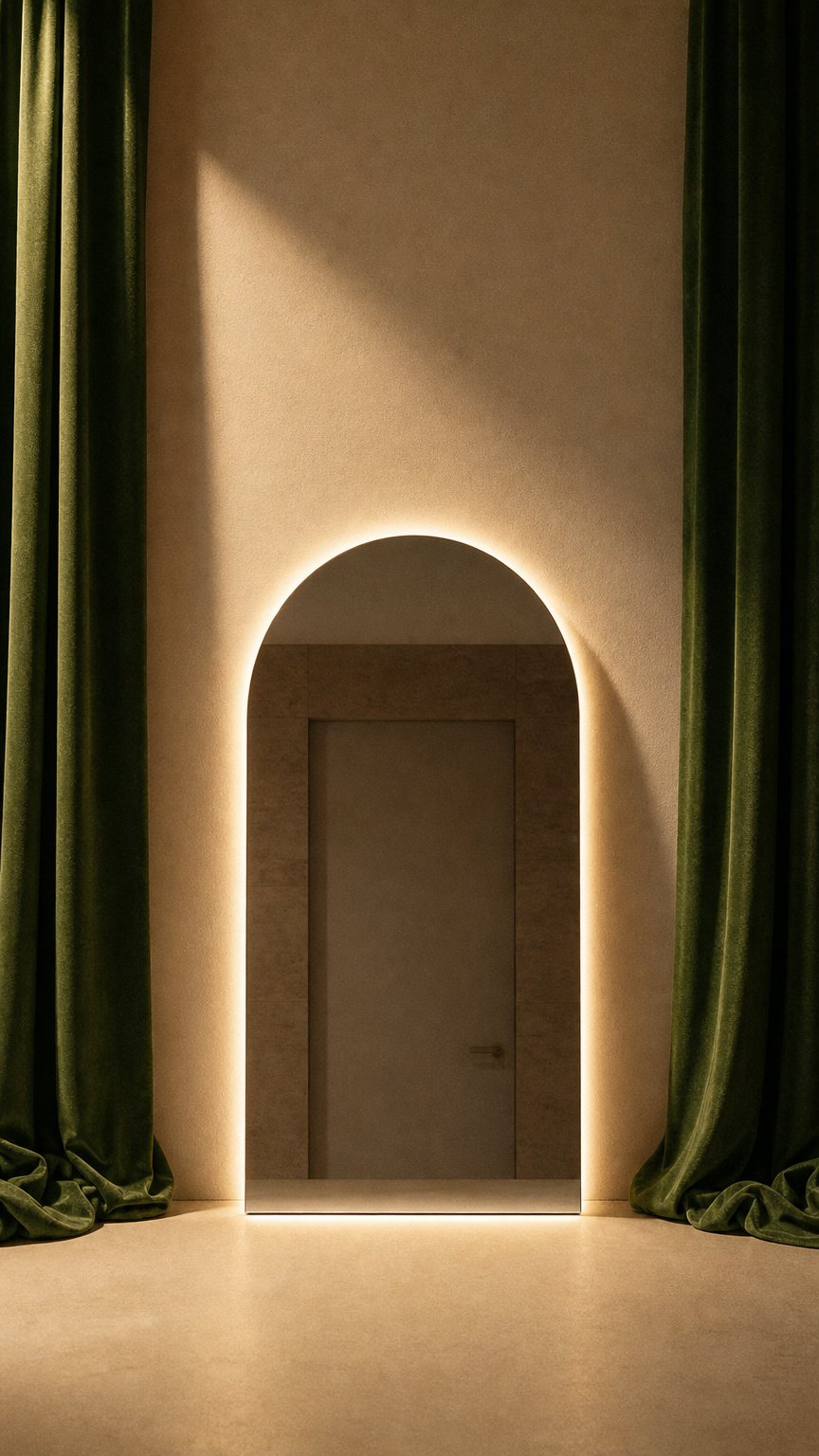 AI product shot of Dubai - Boogvormige Badkamerspiegel 70x100 cm - LED & Anti-Condens
