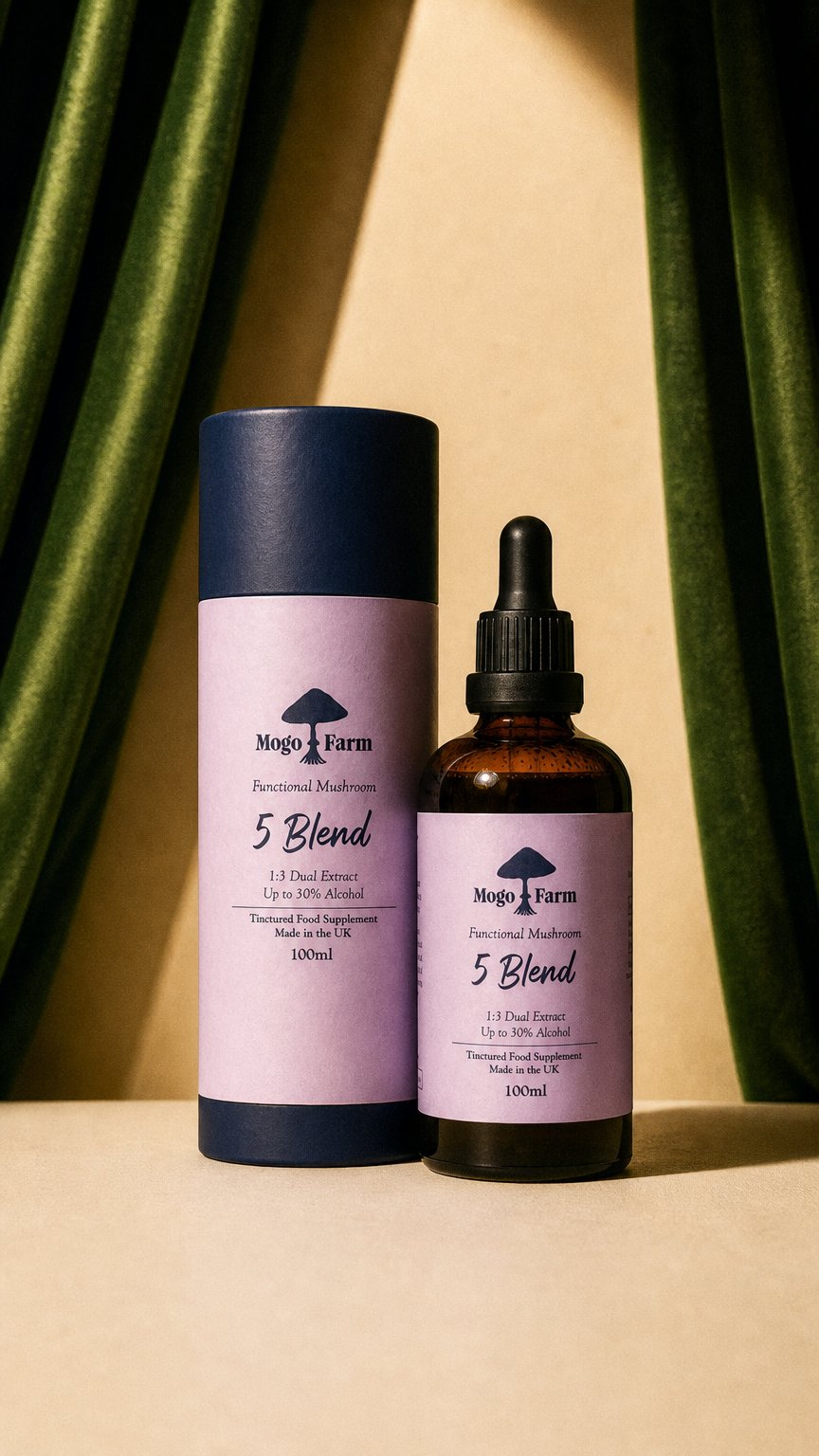 AI product shot of 5 Mushroom Blend Tincture