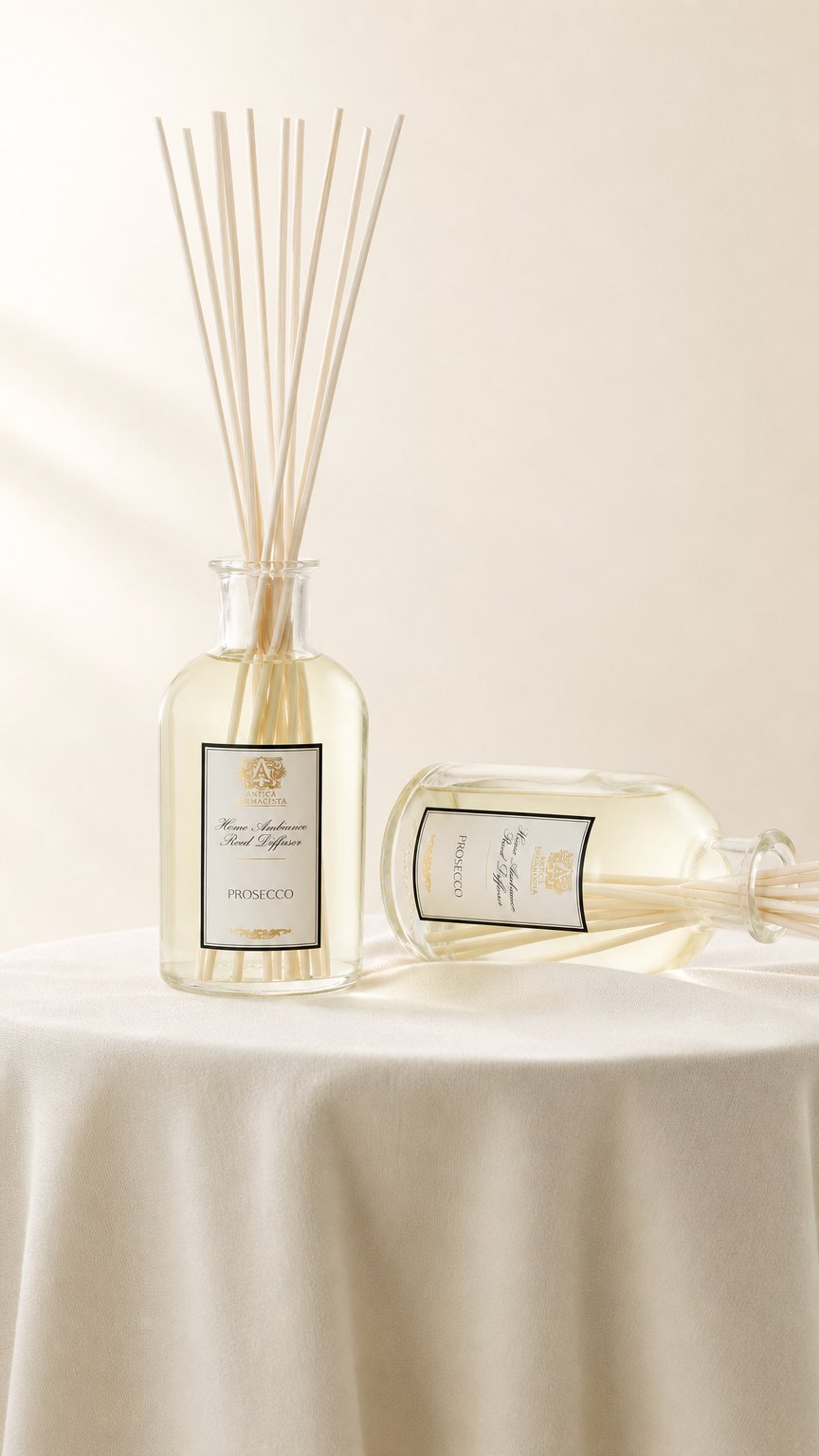 AI product shot of 500ml Prosecco Reed Diffuser