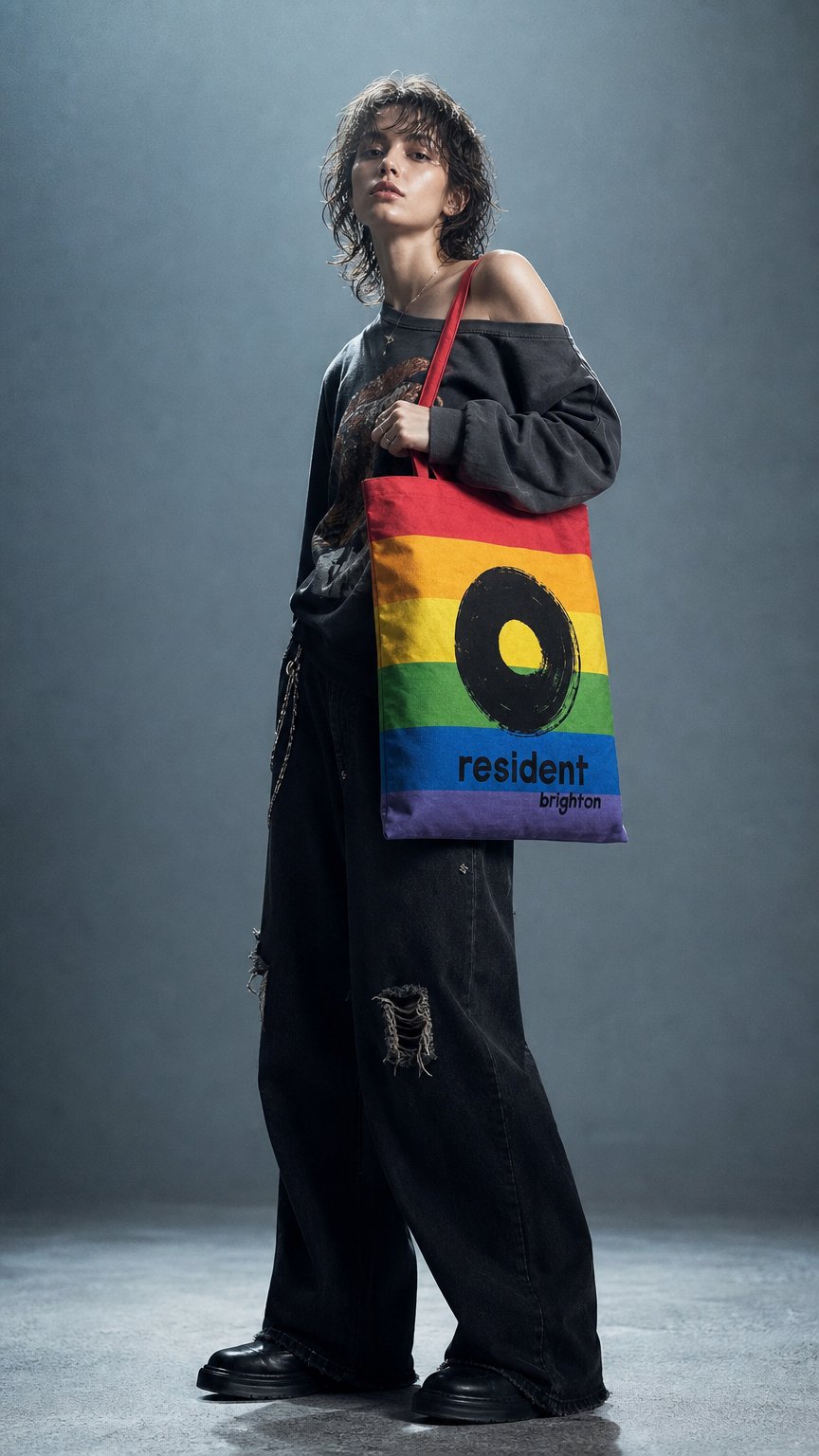AI product shot of Resident Tote Bag - Rainbow Bag | Black Ink
