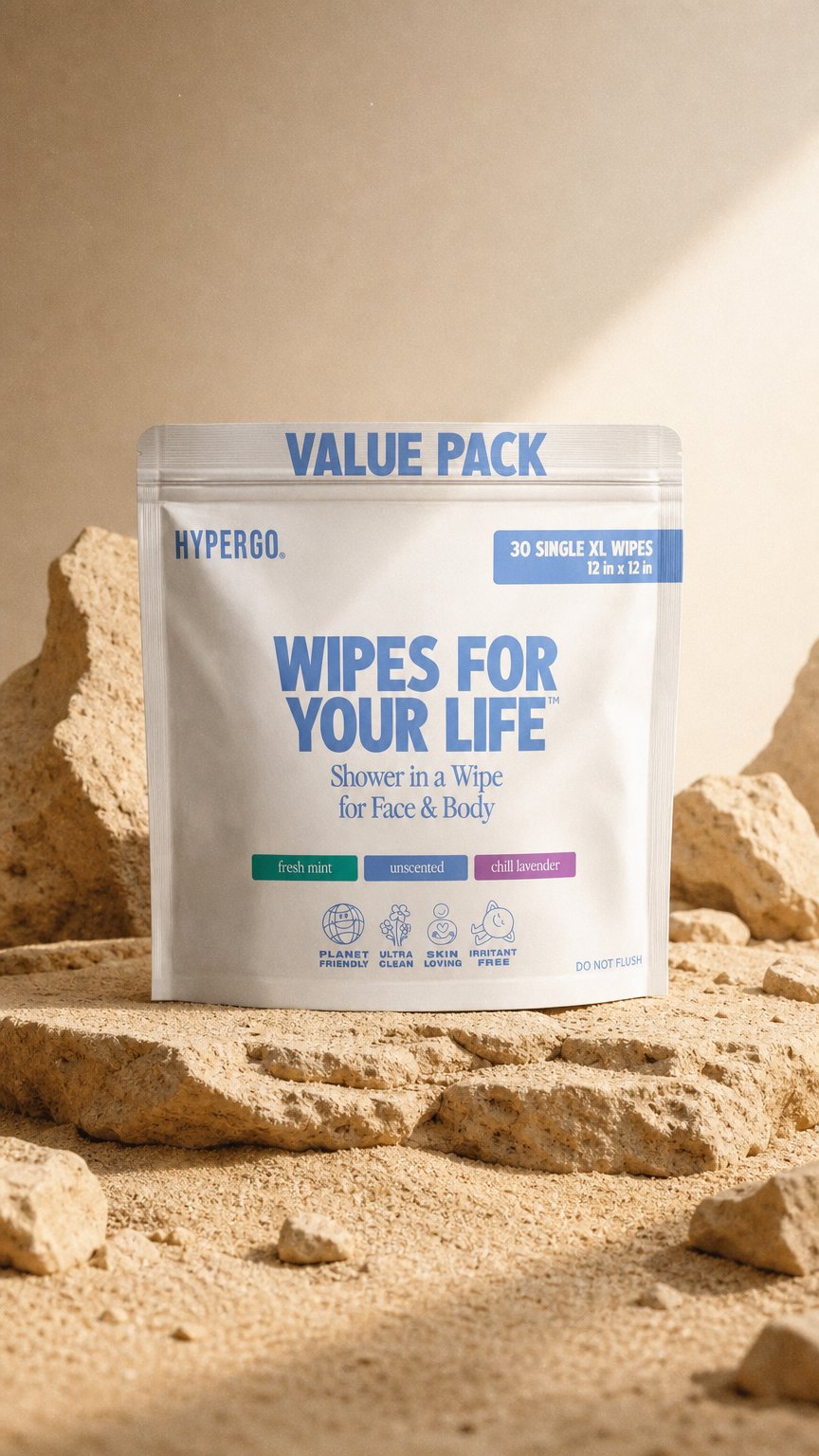 AI product shot of HyperGo Individually Wrapped Wipes (30 Wipes) Variety Pack