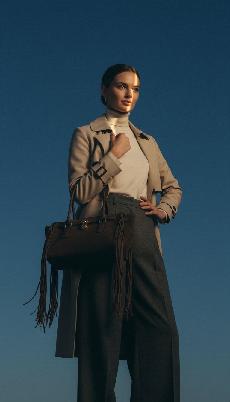 AI product shot of Hamilton Moderne Small Fringed Suede Satchel