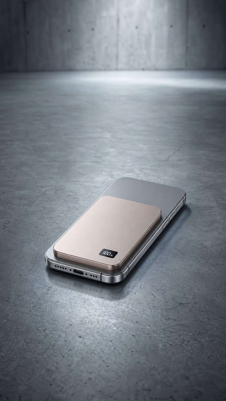 AI product shot of Ultra Thin Portable 15w 20W Wireless Magnetics Fast Slim Charging Powerbank 10000mah Power Bank Charger LED logo 5000 MAH