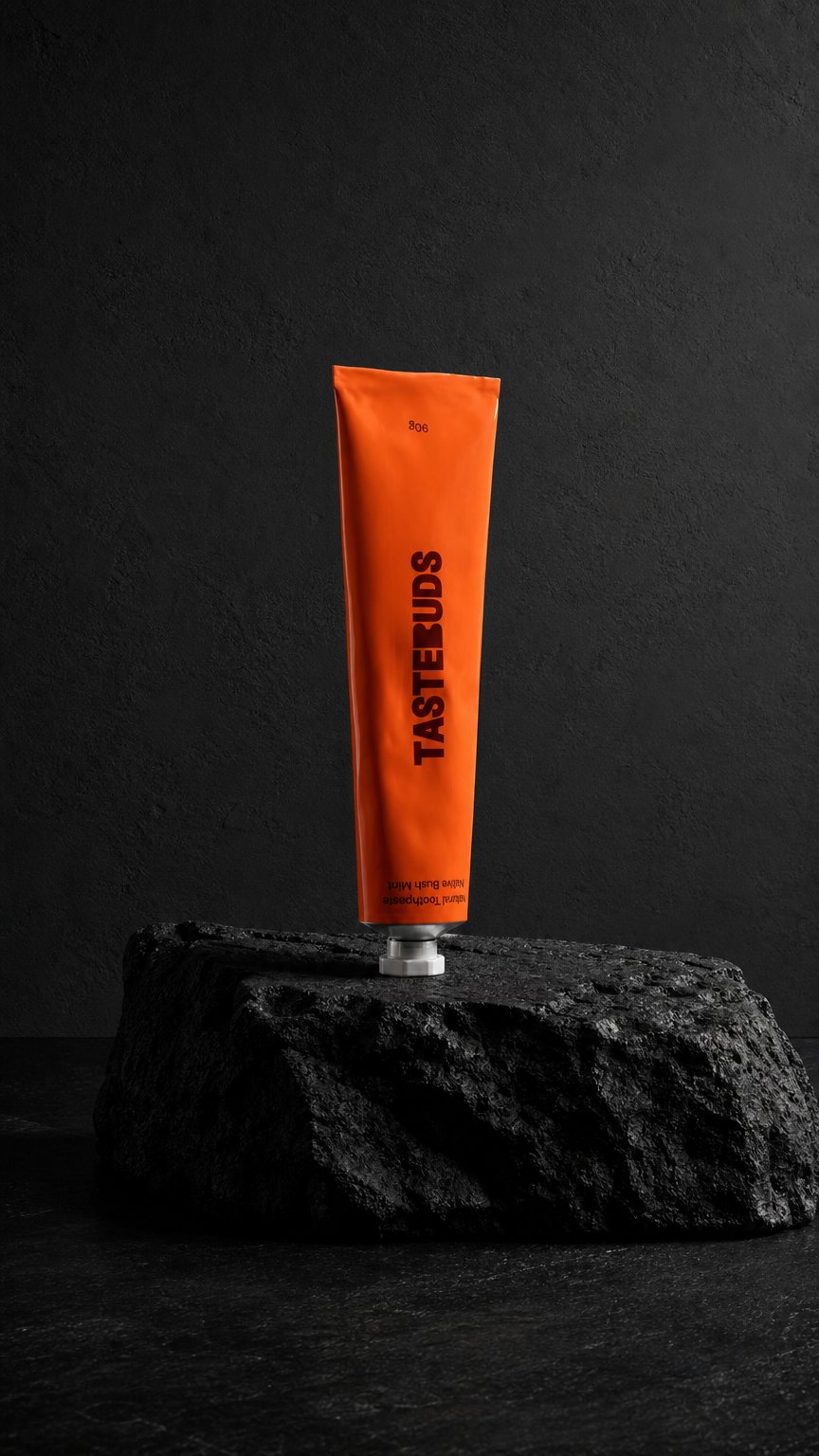AI product shot of Tastebuds Toothpaste