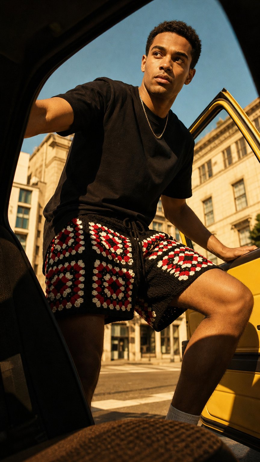 AI product shot of Men’s Crochet Rhinestone Shorts