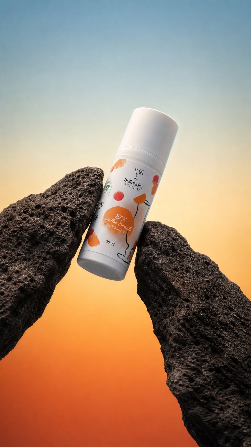 AI product shot of BTX on the Beach SPF30 b.o.t.o.x effect ráncfeltöltő fényvédő