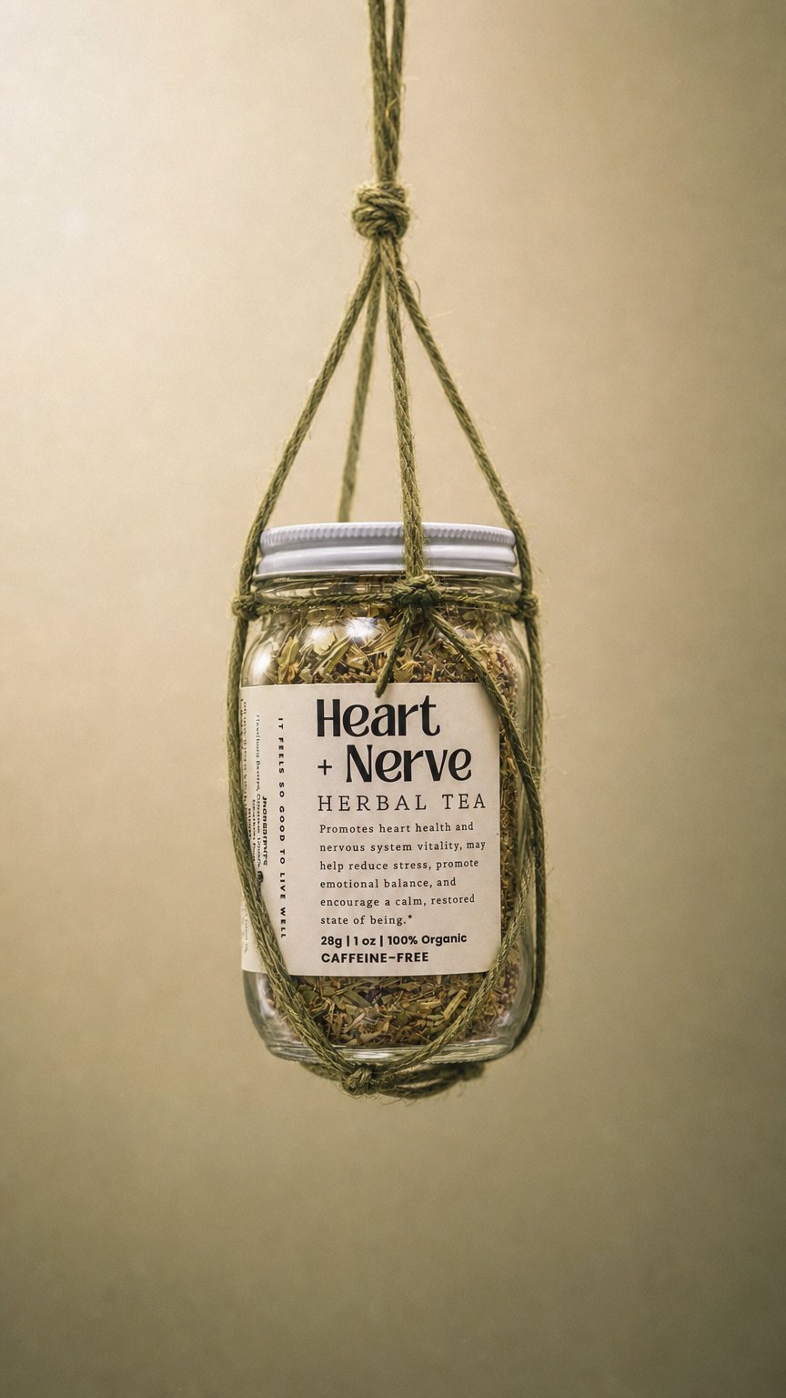 AI product shot of Heart + Nerve - Herbal Organic Loose Leaf Tea