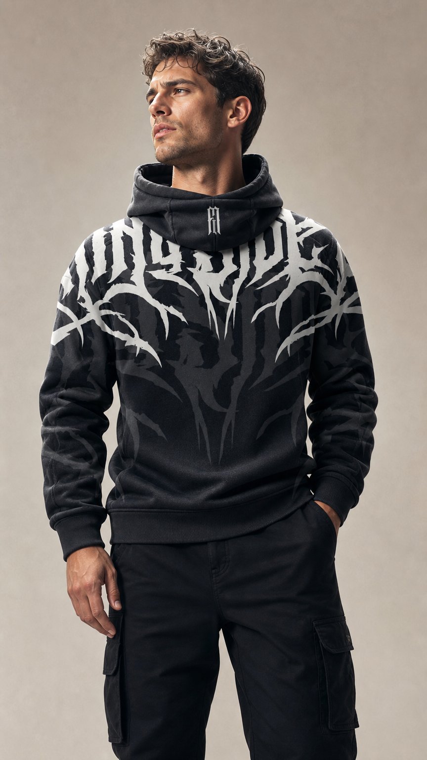 AI product shot of Rubber Side Down Armored Hoodie