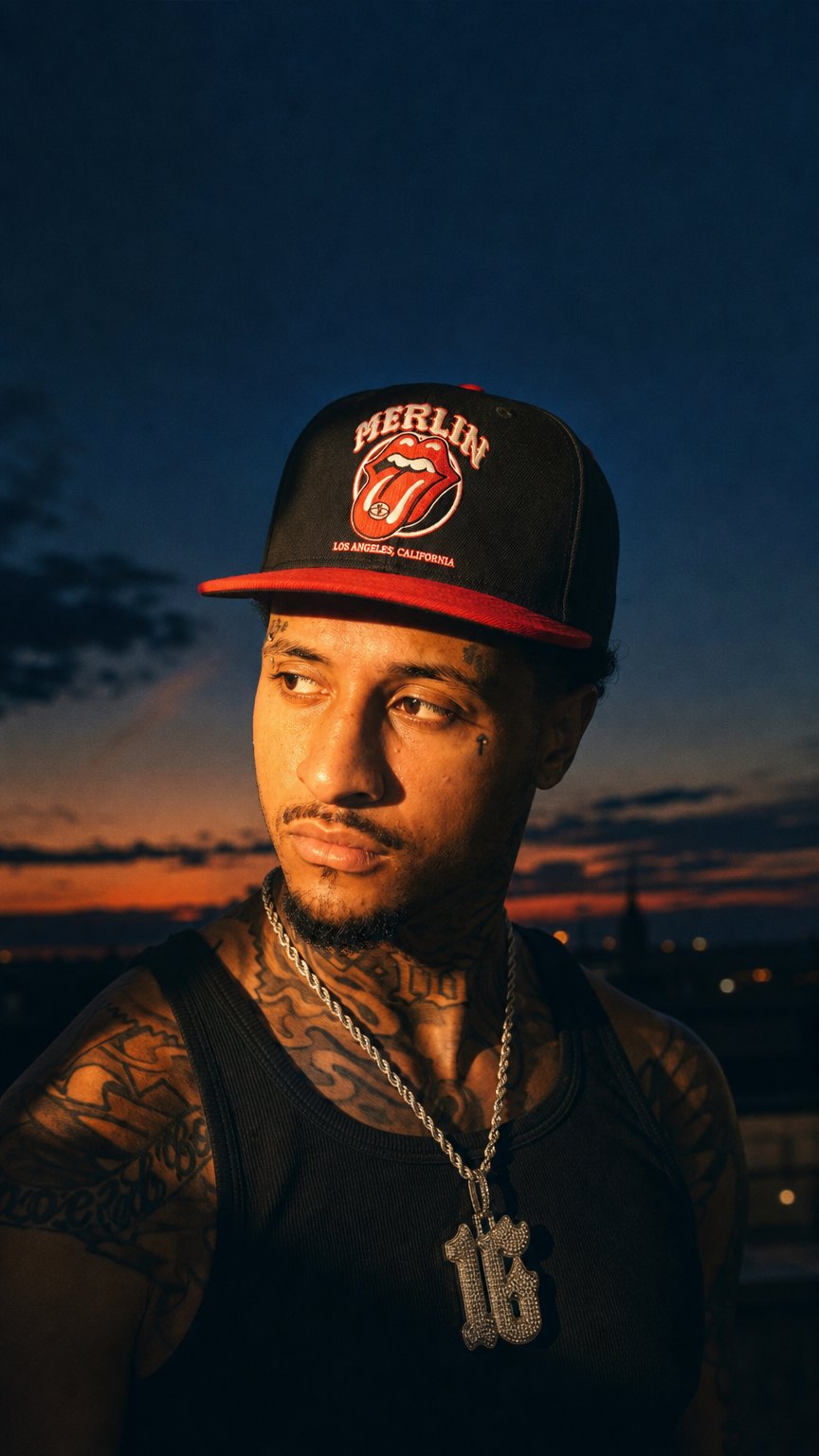 AI product shot of Merlin Hollywood Snapback