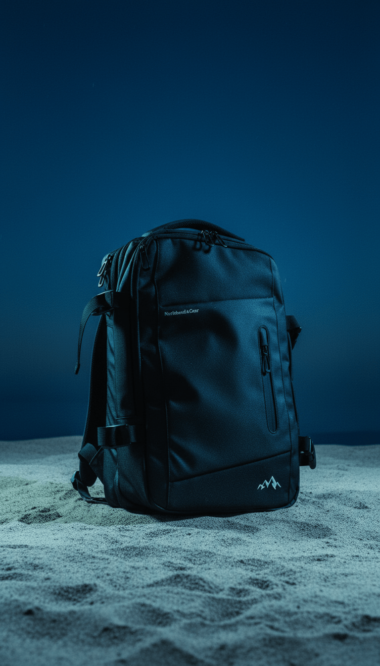 AI product shot of "Voyager" Expandable Backpack 26L / 38L with Built-in Rain Coat