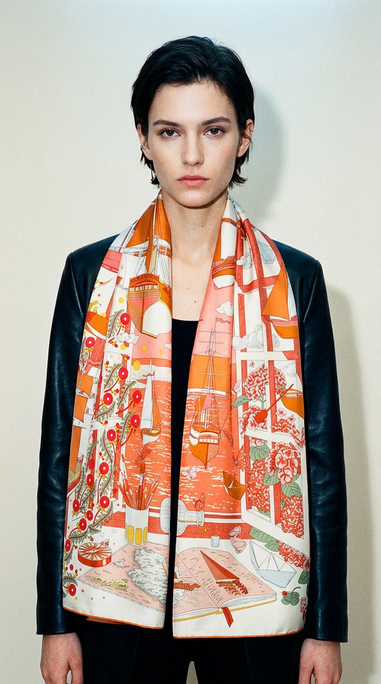 AI product shot of Silk scarves and accessories