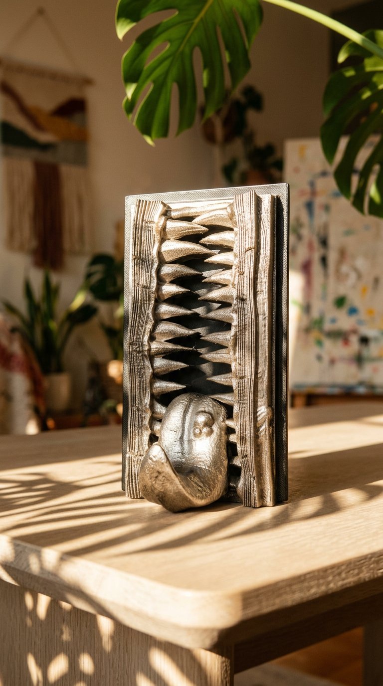 AI product shot of Mimic Book Nook with Open Mouth and Tongue - 3D Printed Fantasy Decor
