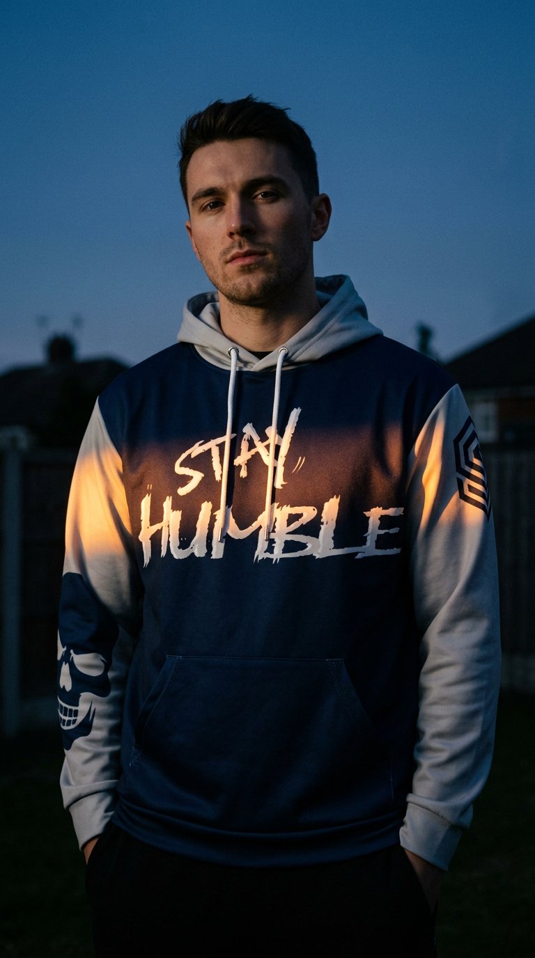 AI product shot of Stay Humble Collection - Blue/Gray