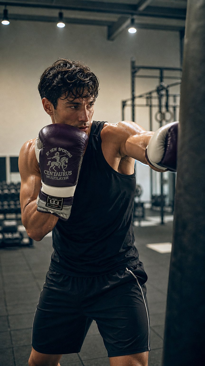 AI product shot of NEW SPORTING “Purple Reign” CENTAURUS MULTILAYER LACE UP TRAINING GLOVES (16oz)