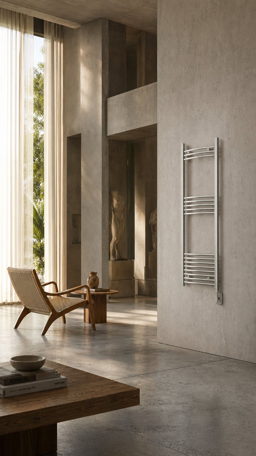 AI product shot of Themis Towel Warmer in Chrome 63 x 19.7