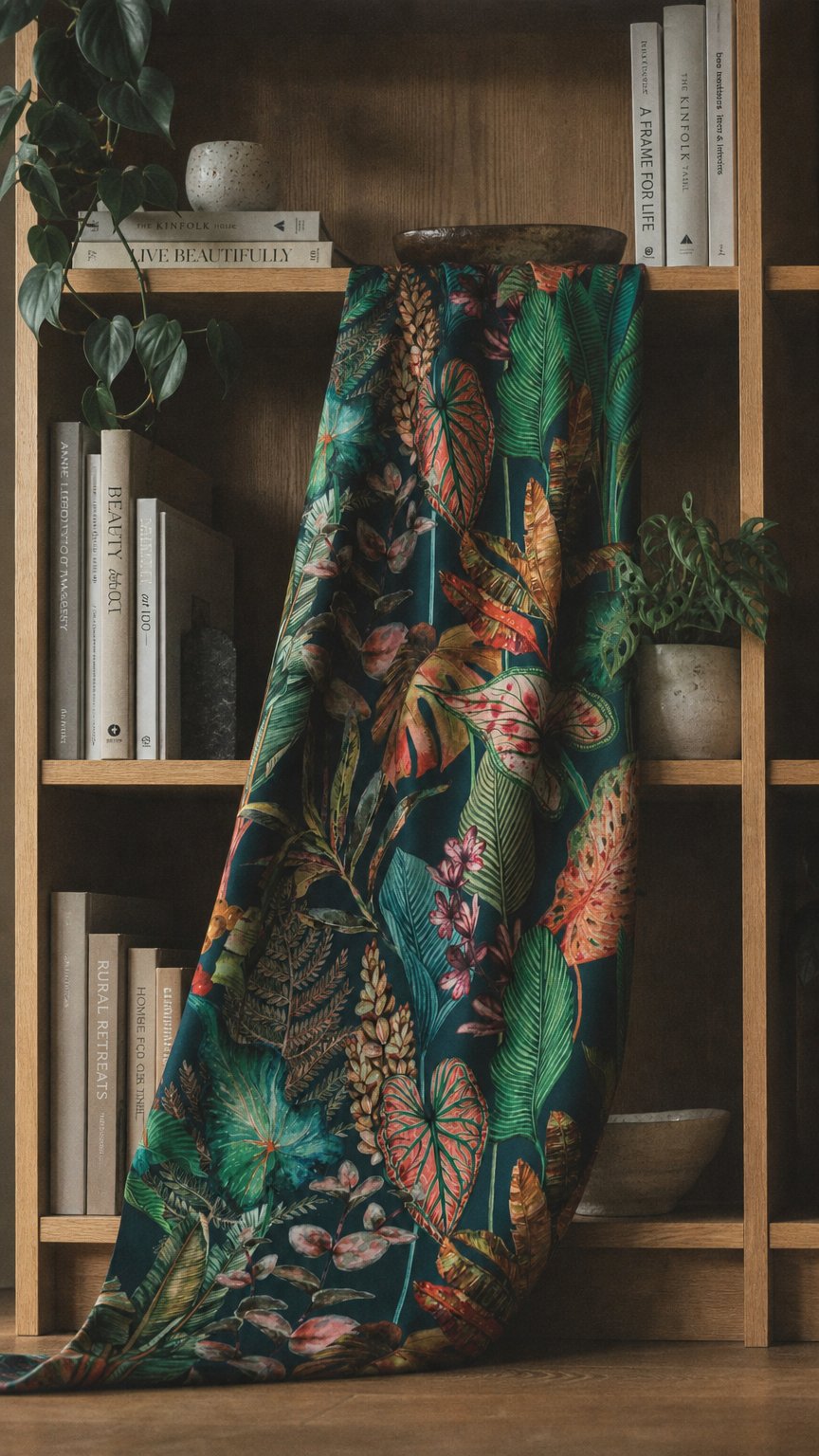 AI product shot of Botanical Bliss - Emerald (Deluxe Printed Velvet - Upholstery Weight)