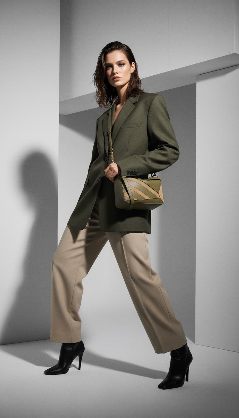 AI product shot of Small Puzzle bag in classic calfskin and suede Olive/Gold
