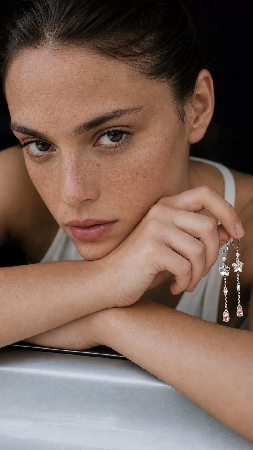 AI product shot of Petal Drop Earrings in Silver