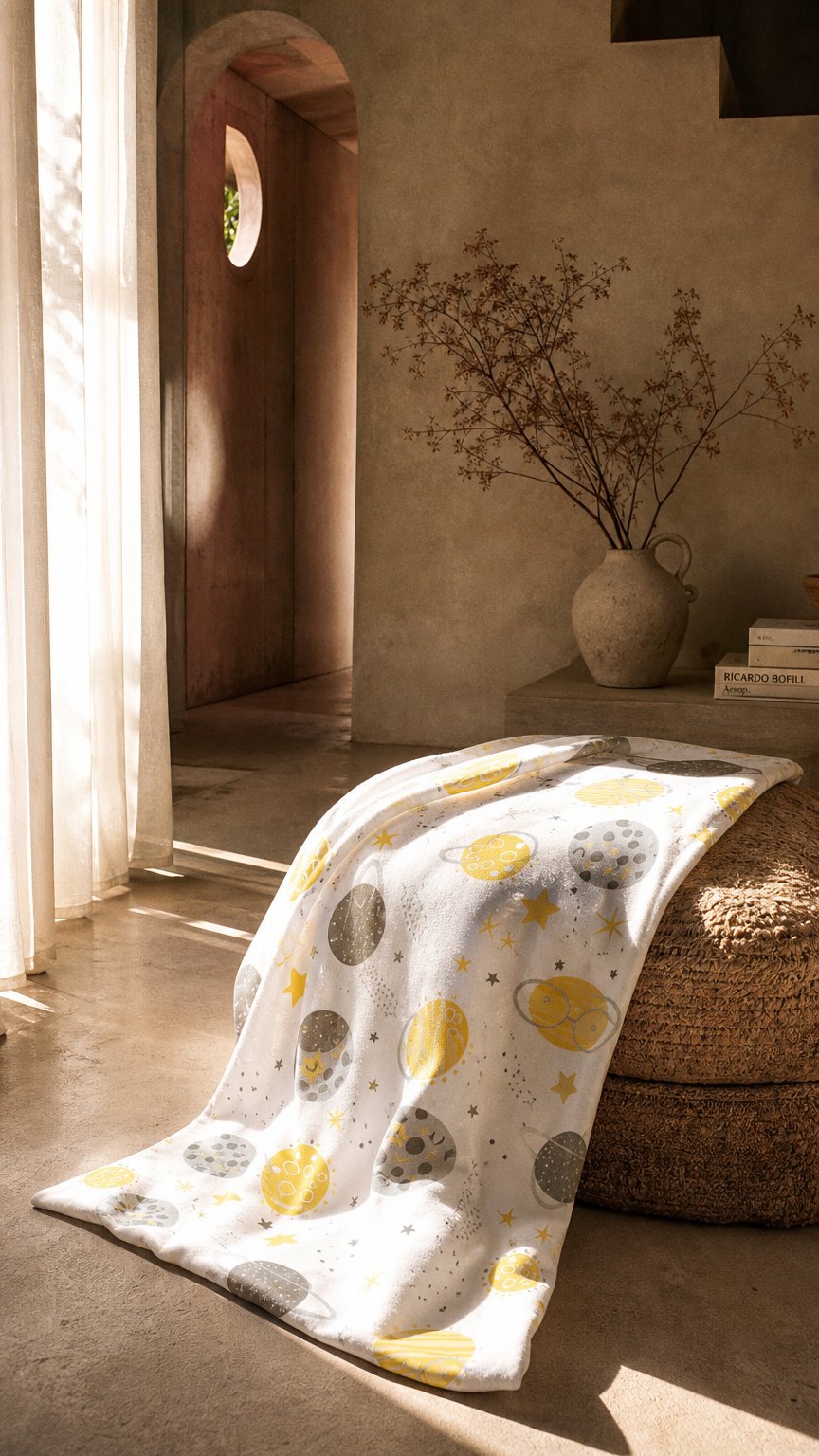AI product shot of Babyblanket moon yellow GOTS