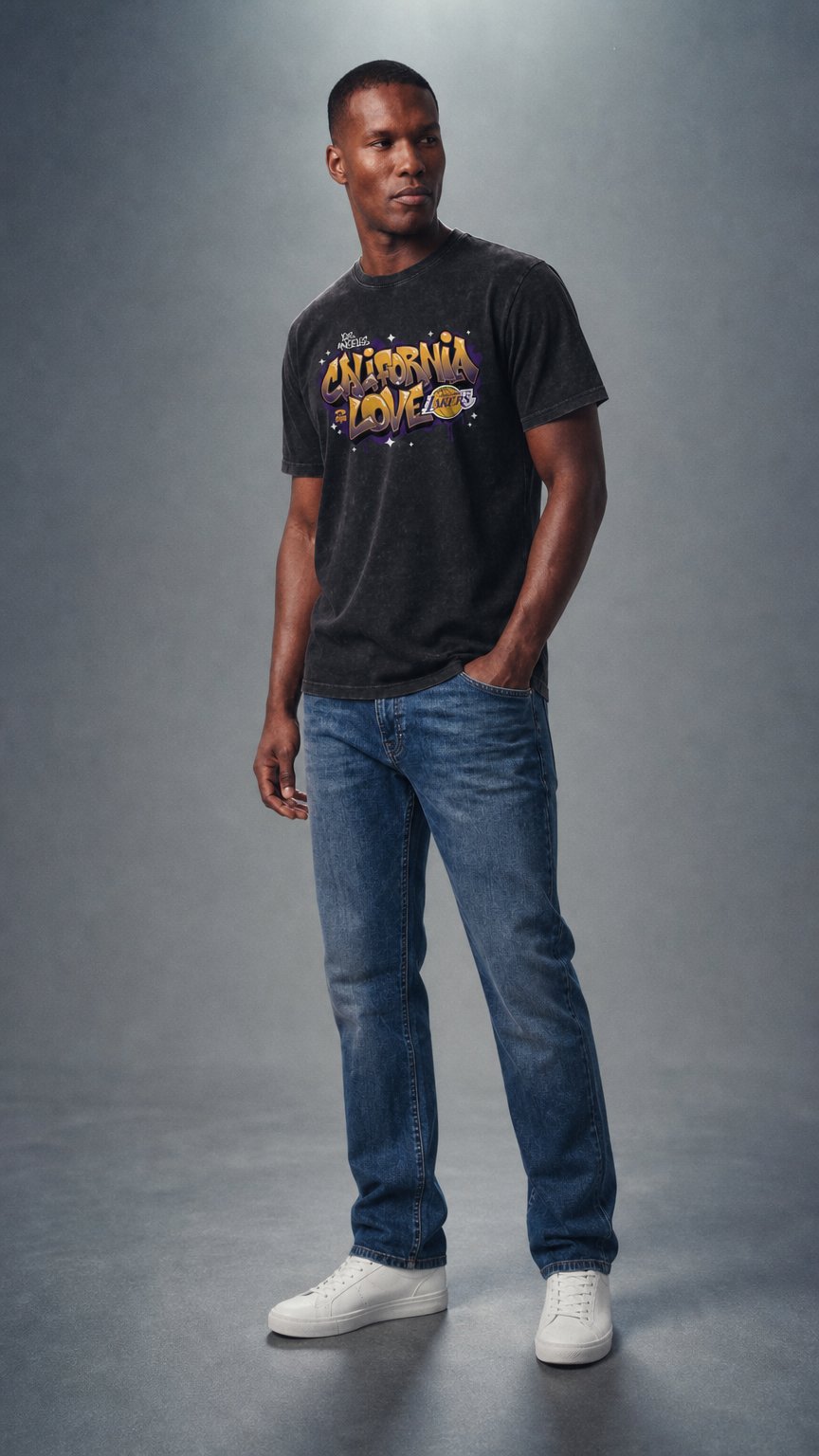AI product shot of 2PAC CALIFORNIA LOVE x LAKERS DUKE TEE