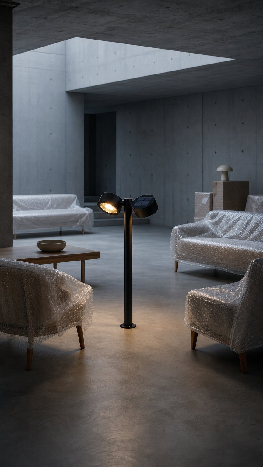 AI product shot of Luci solari da giardino a due teste orientabili, luce bianco caldo