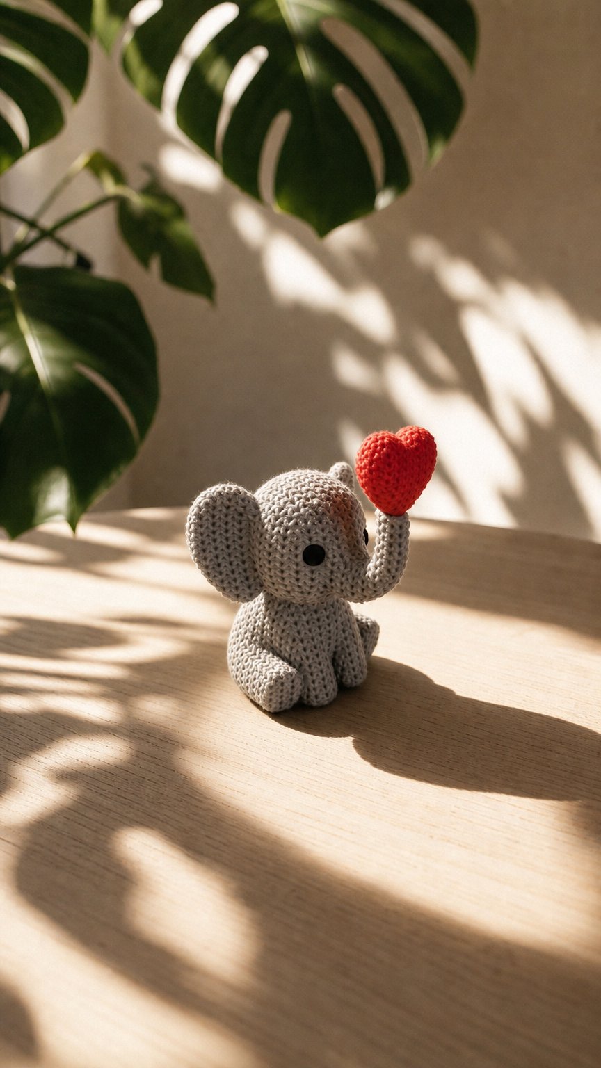 AI product shot of Elephant – choose your colors – 3D printed “knitted” – With heart – perfect for Valentine’s