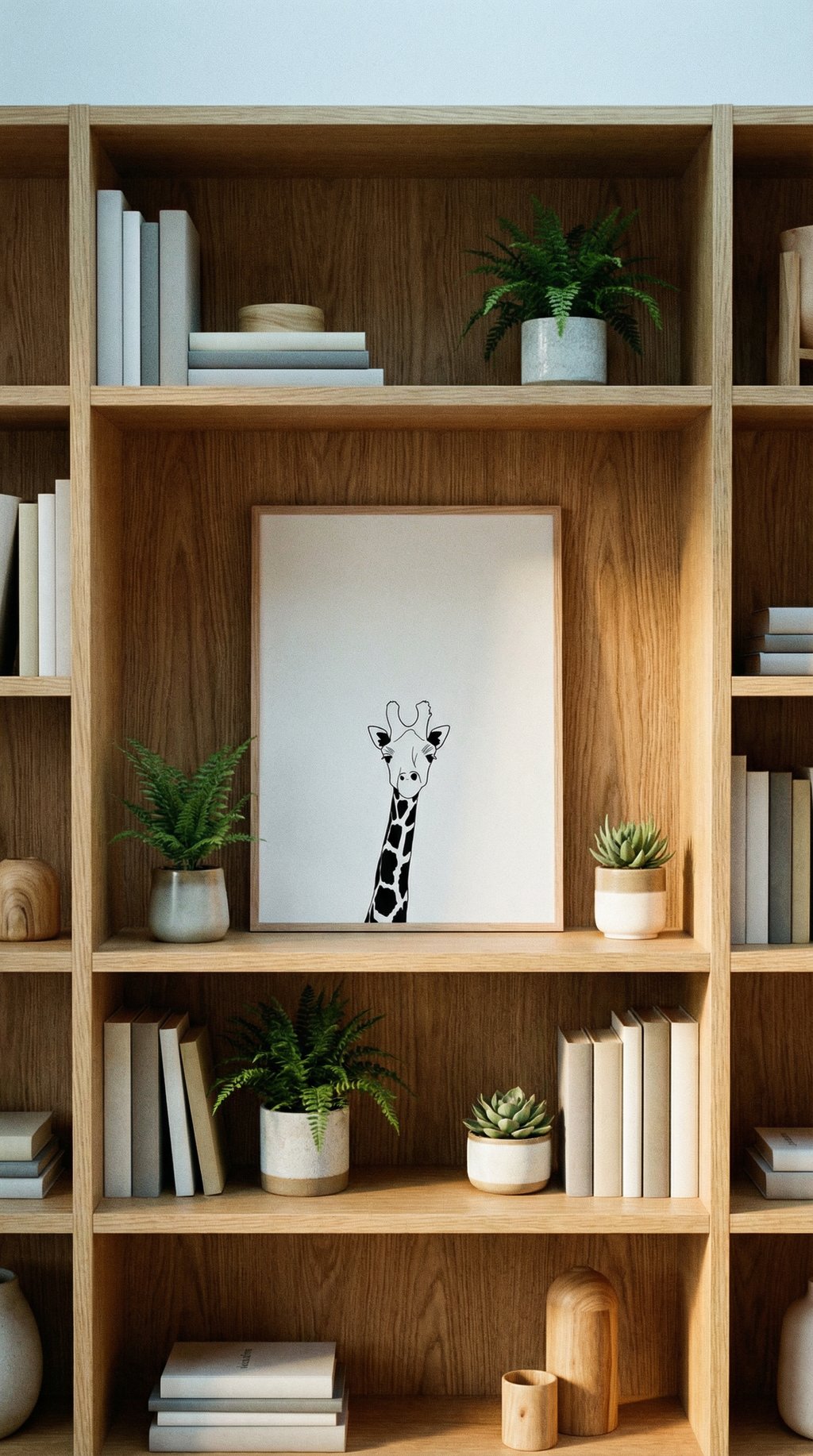 AI product shot of Giraffe print, nursery decor, printable wall art, animal art, black and white print