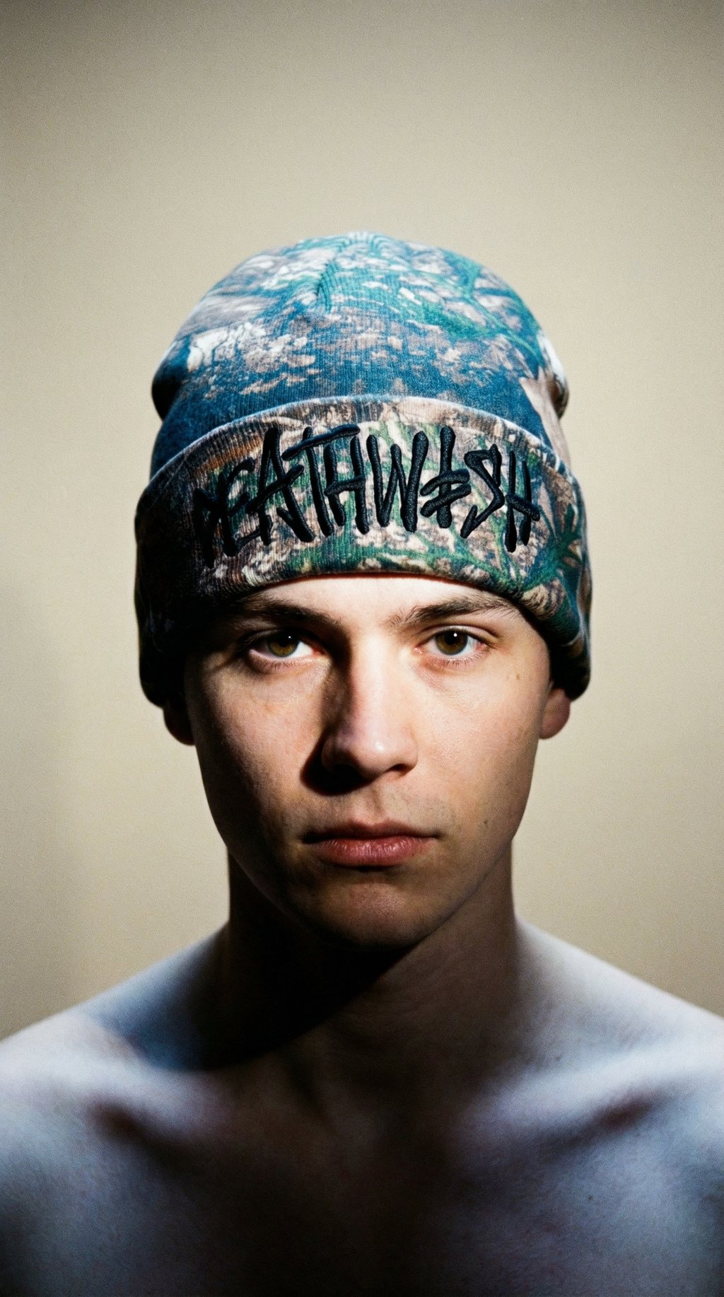 AI product shot of Deathwish OG Deathspray Beanie Camo