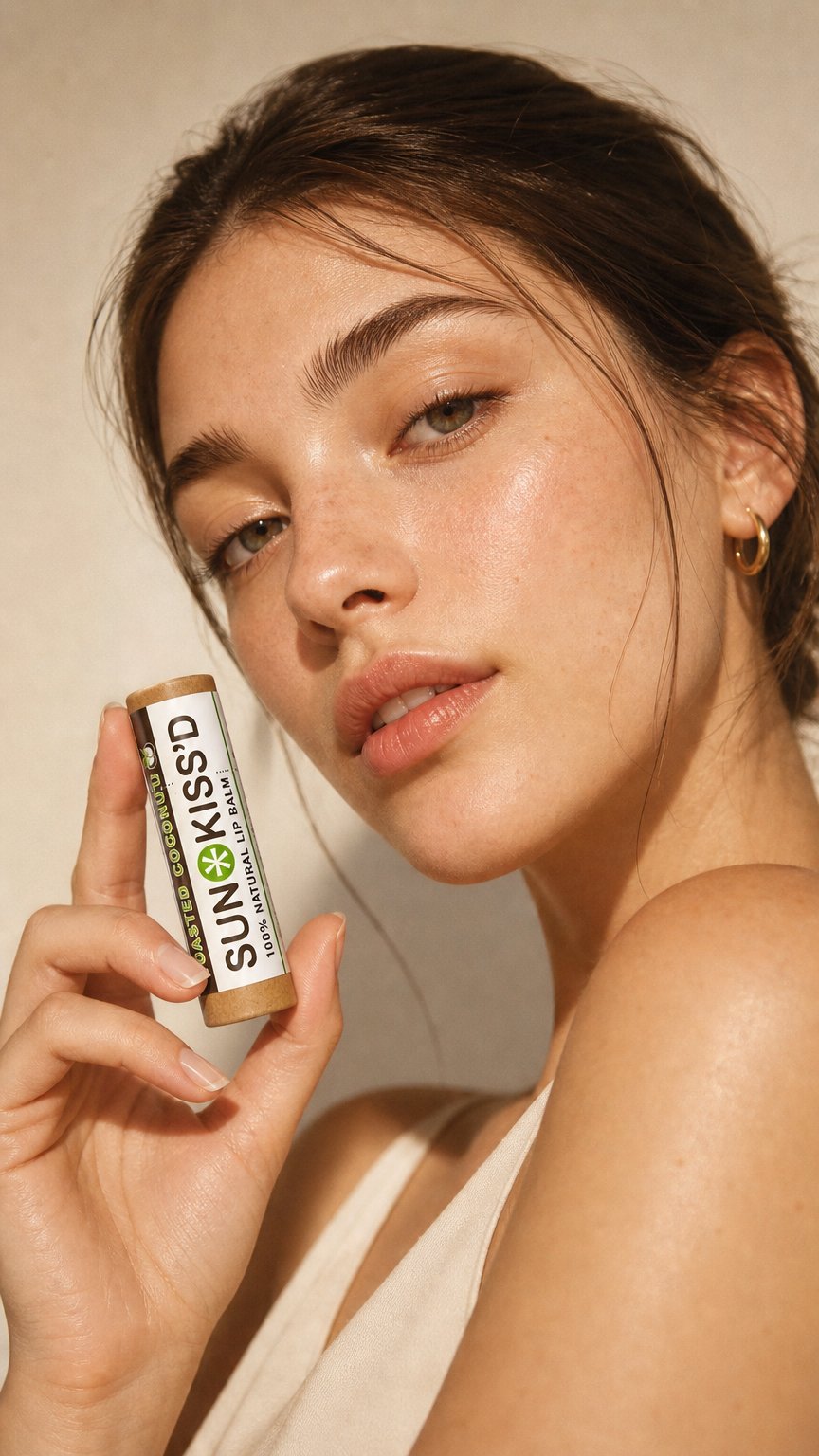AI product shot of Toasted Coconut Lip Balm