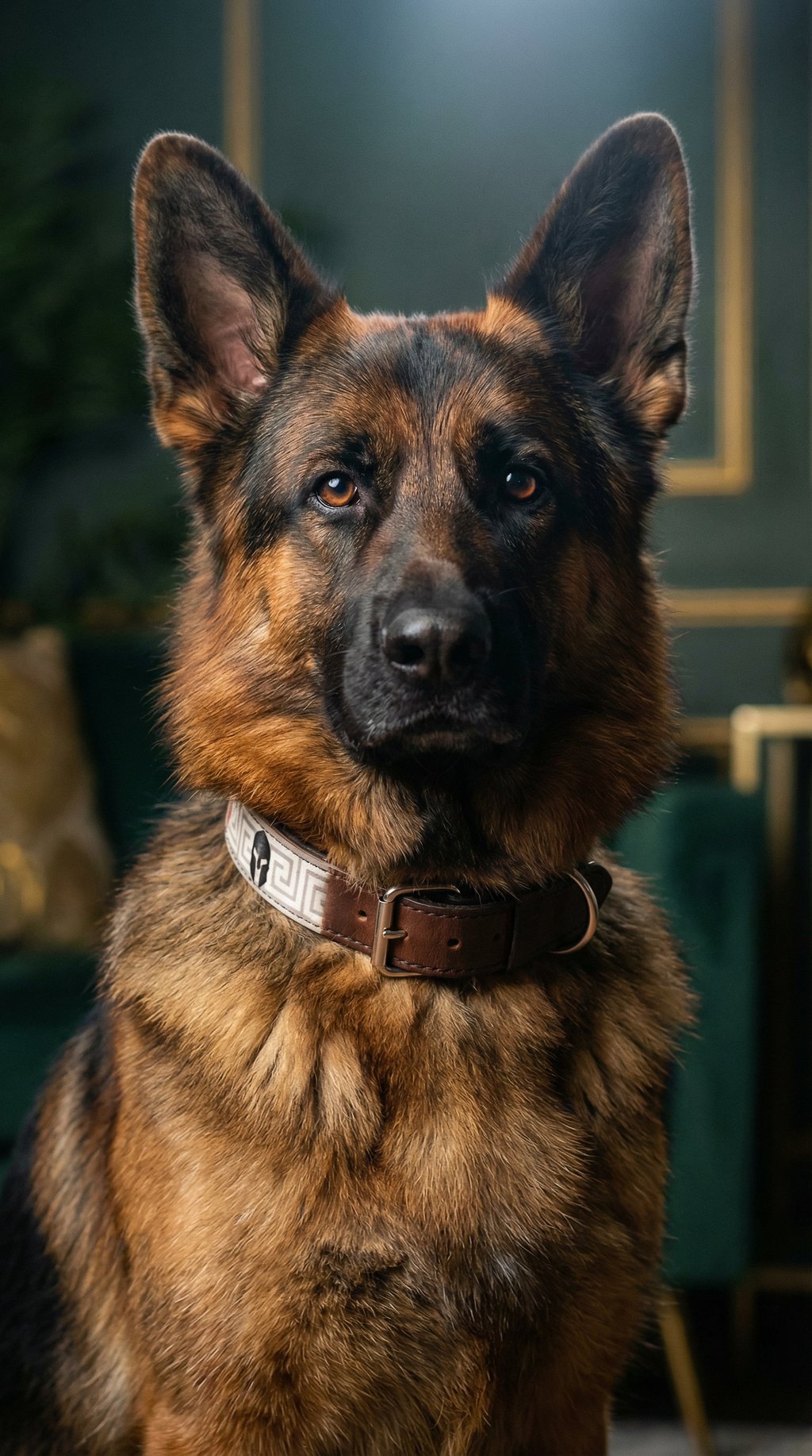 AI product shot of Spartan Leather Dog Collar Molon Lave