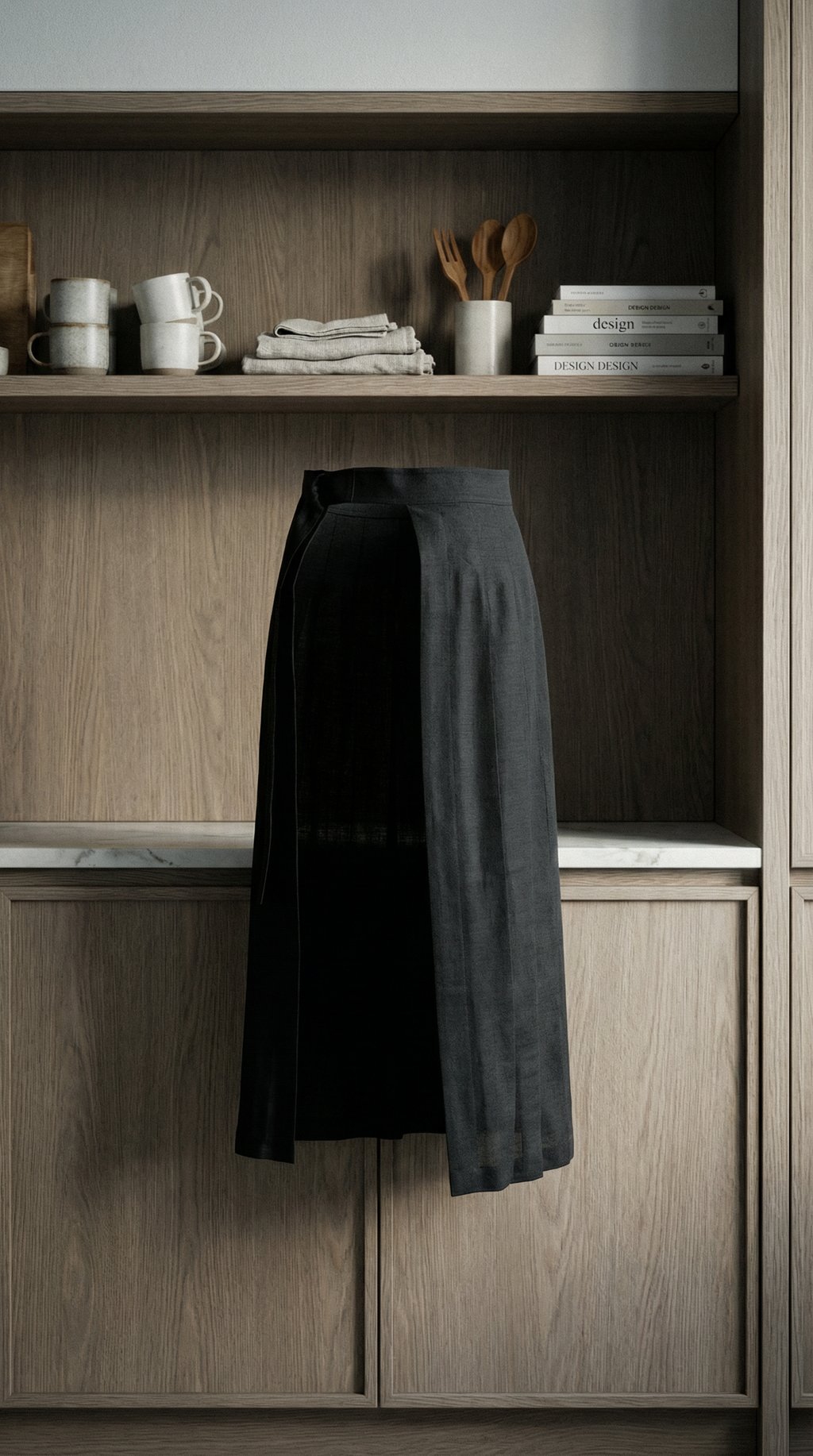 AI product shot of PELLE Wool Apron - Black