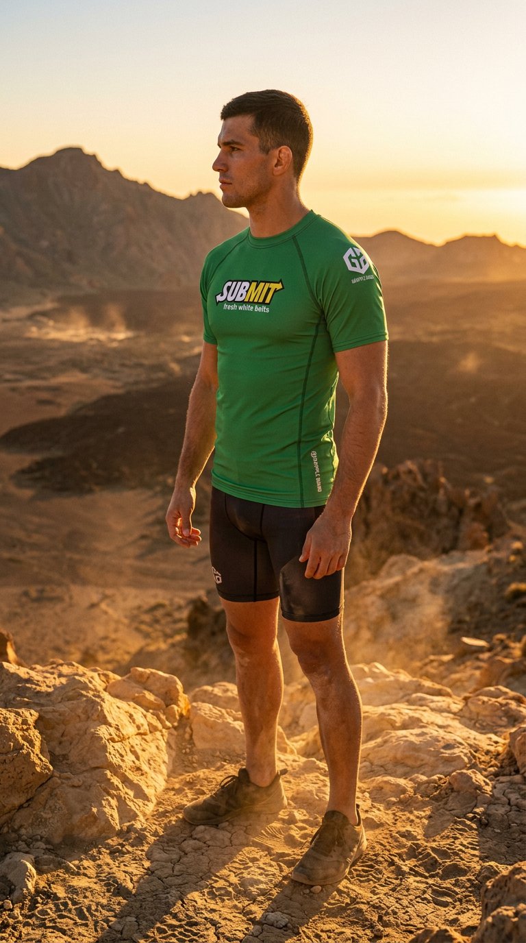 AI product shot of SUBMIT | BJJ | Rash Guard