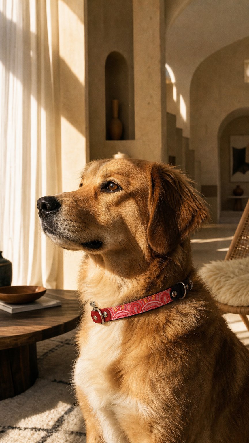AI product shot of Arches Leather Collar - Ruby