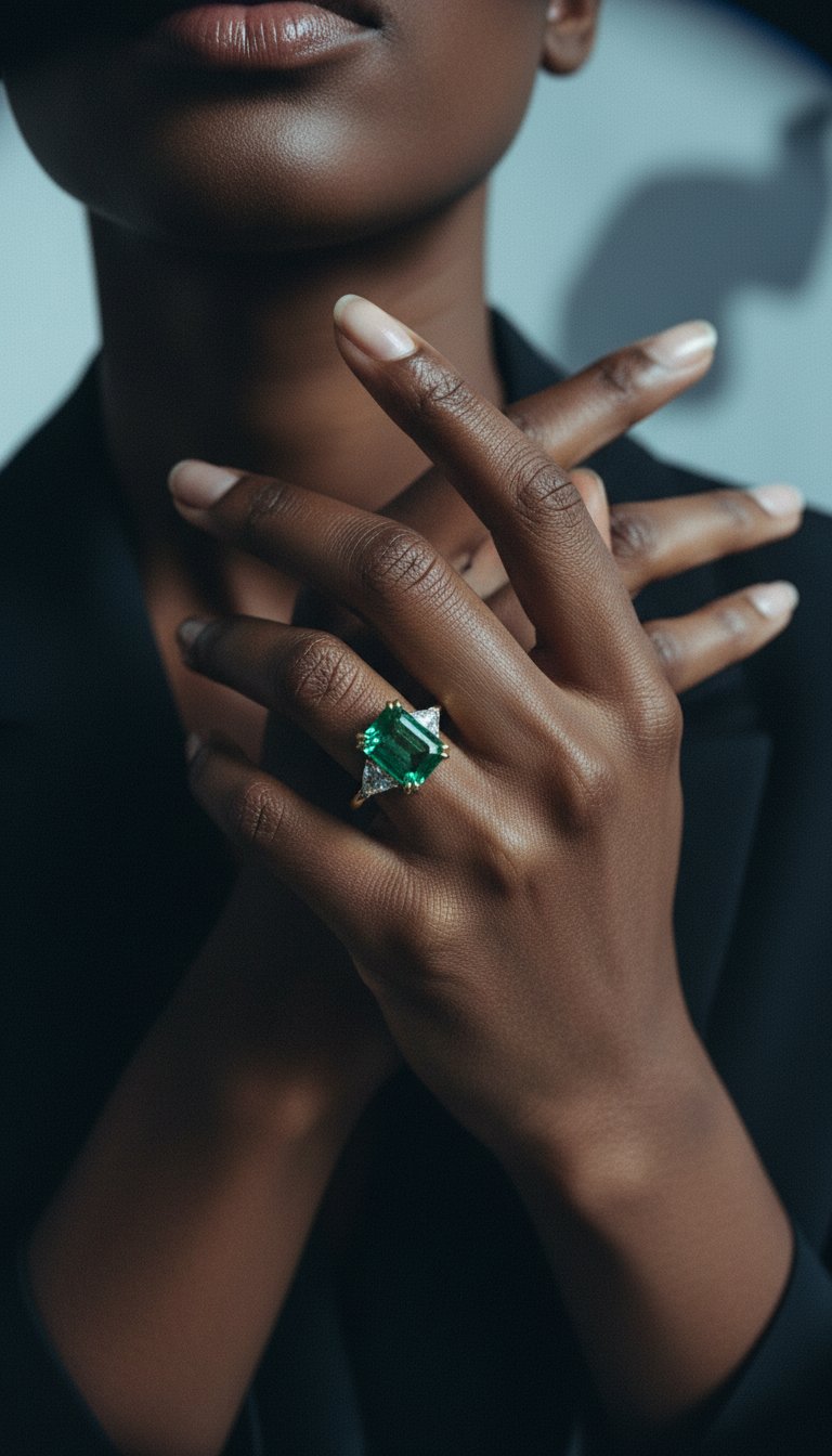 AI product shot of Trilogy Emerald Emerald 18K Yellow Gold Ring