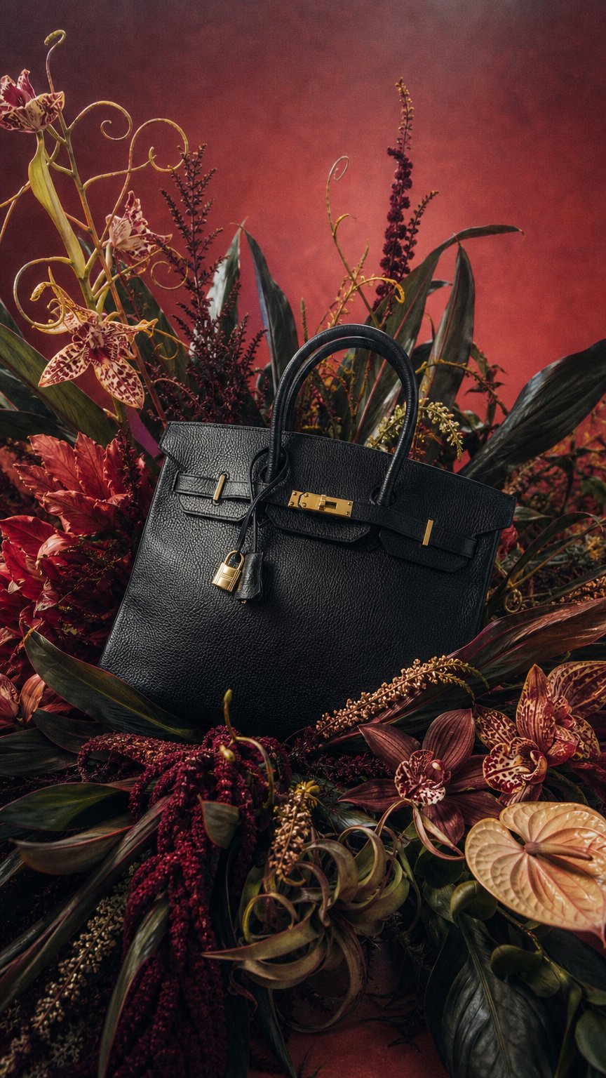 AI product shot of Birkin 35 Black Ardennes Gold Plated Z Circle Stamp