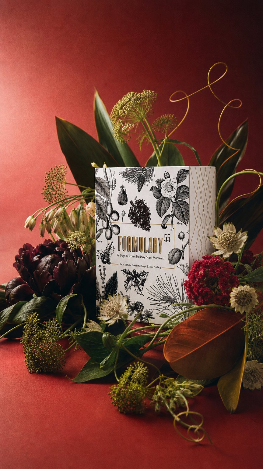AI product shot of 12 Iconic Christmas Fragrances Advent Calendar – 12 Petite Shea Butter Soaps