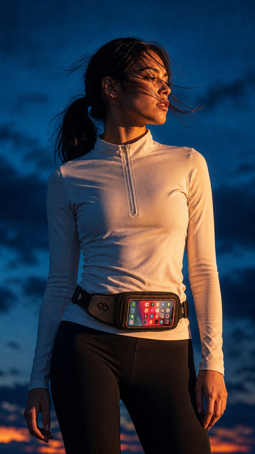 AI product shot of Kinetic K1 Running Belt | Fits Large Phones & Rugged Cases