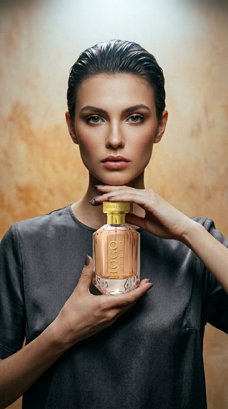AI product shot of Hogo Bascio Femme 100ml Eau de Parfum by Mirage Brands for Women (Bottle)