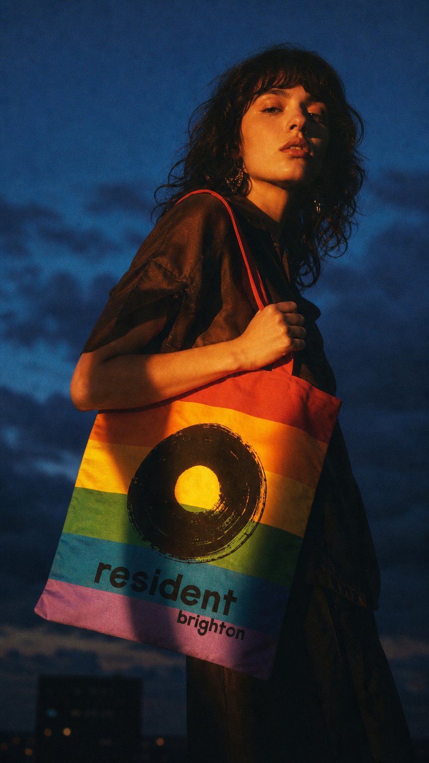 AI product shot of Resident Tote Bag - Rainbow Bag | Black Ink