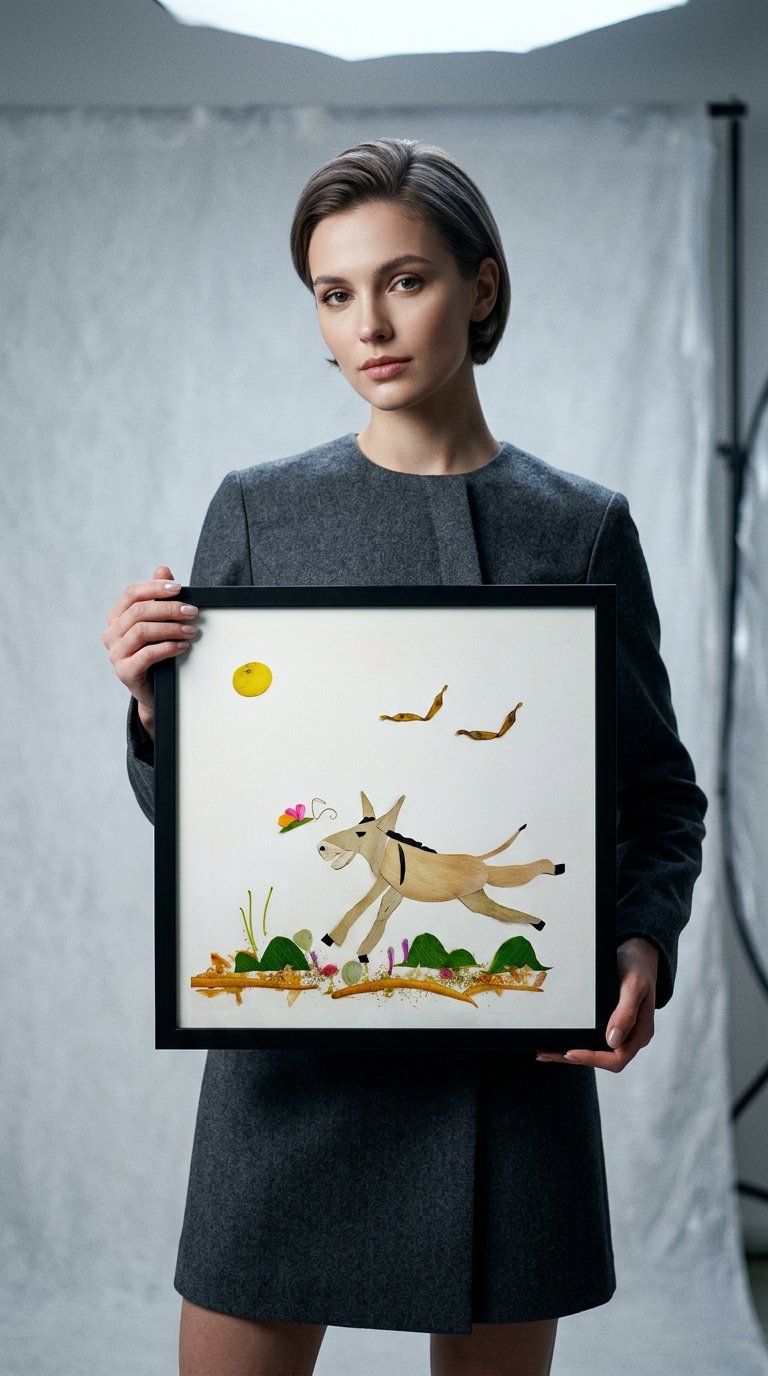 AI product shot of Meadow Donkey - Botanical Wildlife Wall Art Print