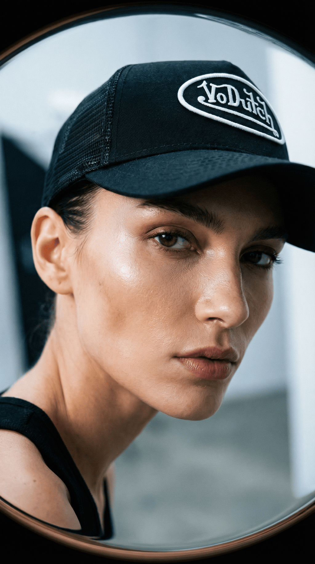 AI product shot of Von Dutch Black & White Classic Trucker Hat 51