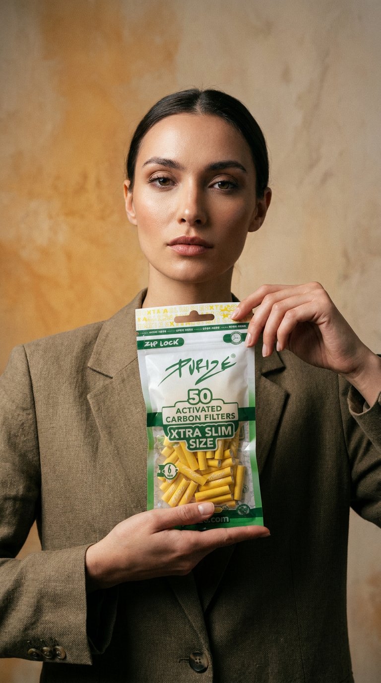 AI product shot of Purize Aktivkohlefilter Gelb - Xtra Slim (50Stk.)