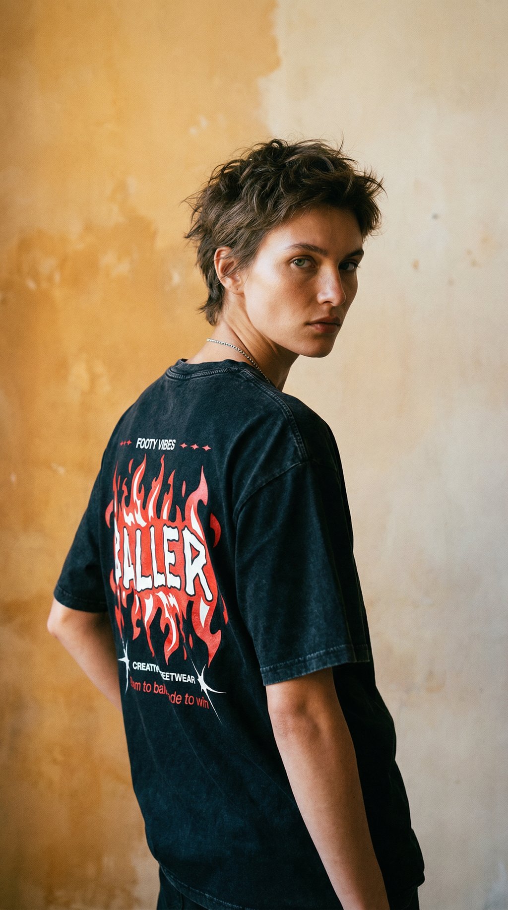 AI product shot of Baller Acid Washed Oversize T-Shirt