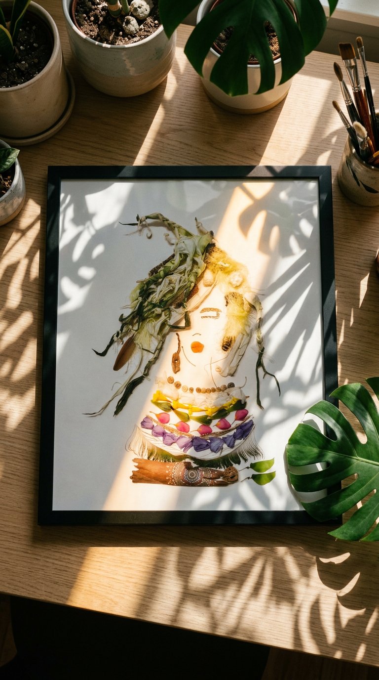 AI product shot of Soft Harvest Lady - Organic Floral Portrait Wall Art Print